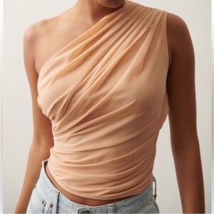 Abercrombie and Fitch Sheer Asymmetrical One Shoulder Ruched Top XL